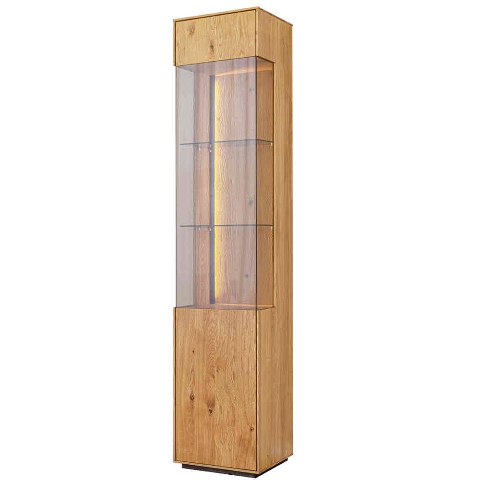 Elegante Vitrine aus Eiche mit Glasfront und warmer LED-Beleuchtung – Cocondar