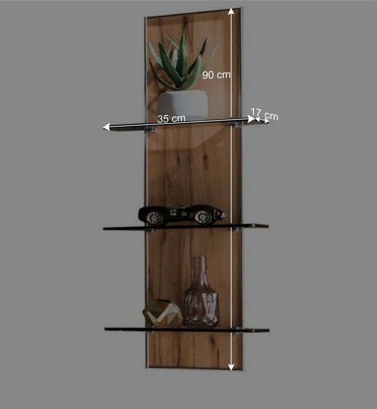 35x90x17 Wandregal mit drei Glasböden - Krofun