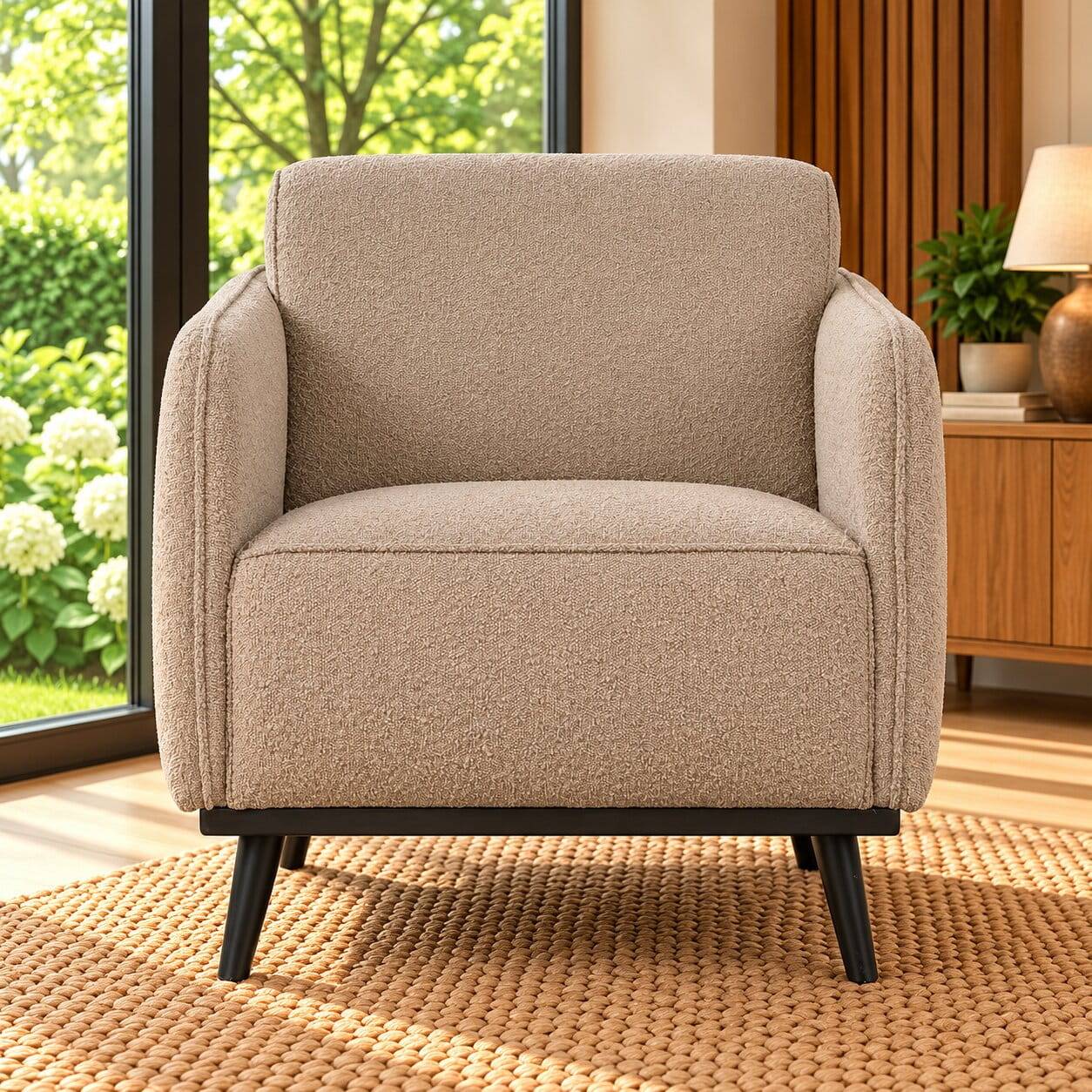 Federkern Sessel in Beige Buklee - Cadiere