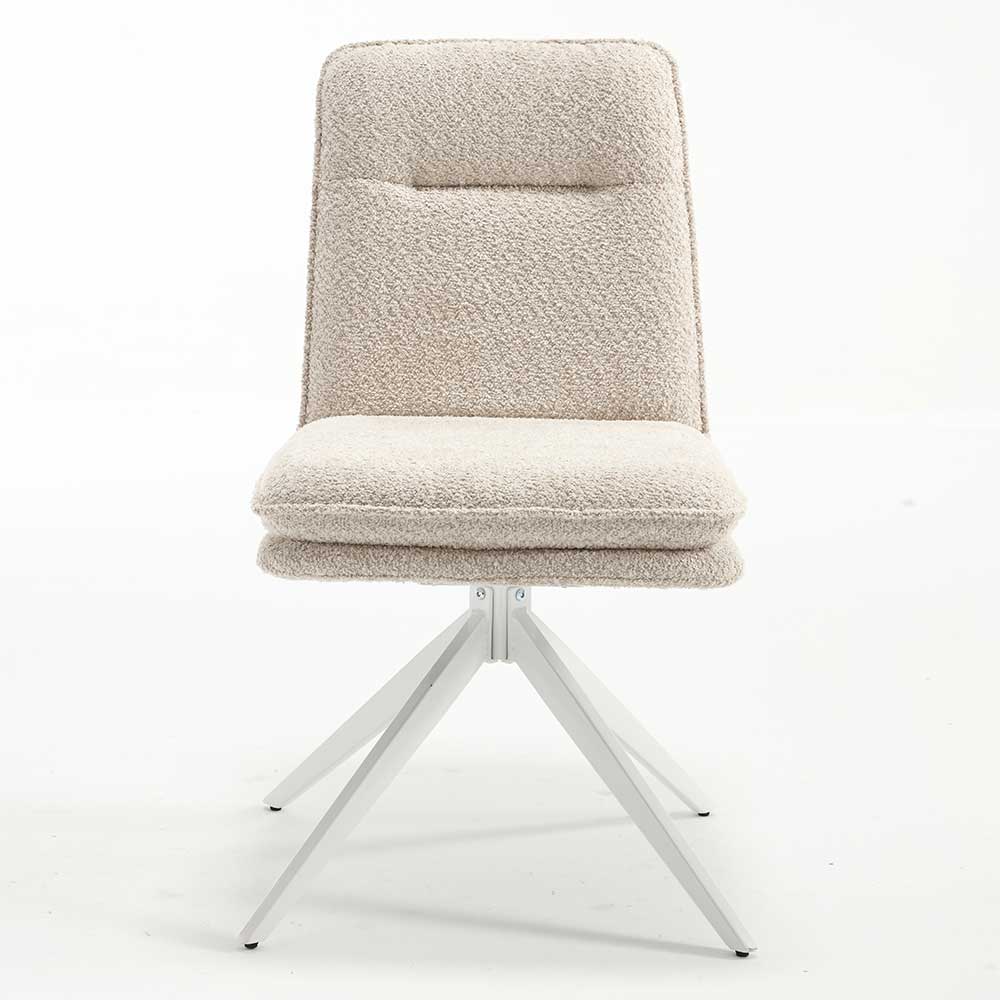 Boucle Polsterstuhl in Creme - Dalunzio (2er Set)