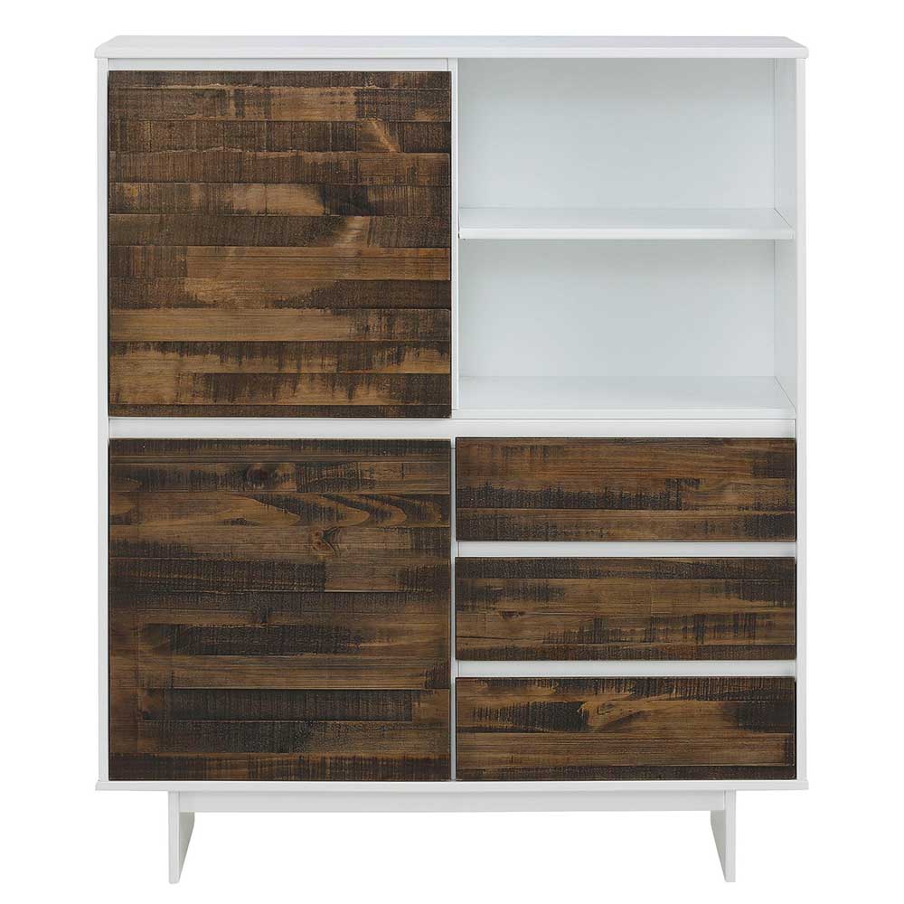 100x120x35 Highboard in Weiß & Kiefer dunkel - Chihu