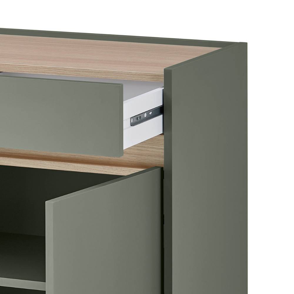 Schublade der graugrünen Kommode mit Eiche-Oberfläche und sanftem Auszug – Socotta