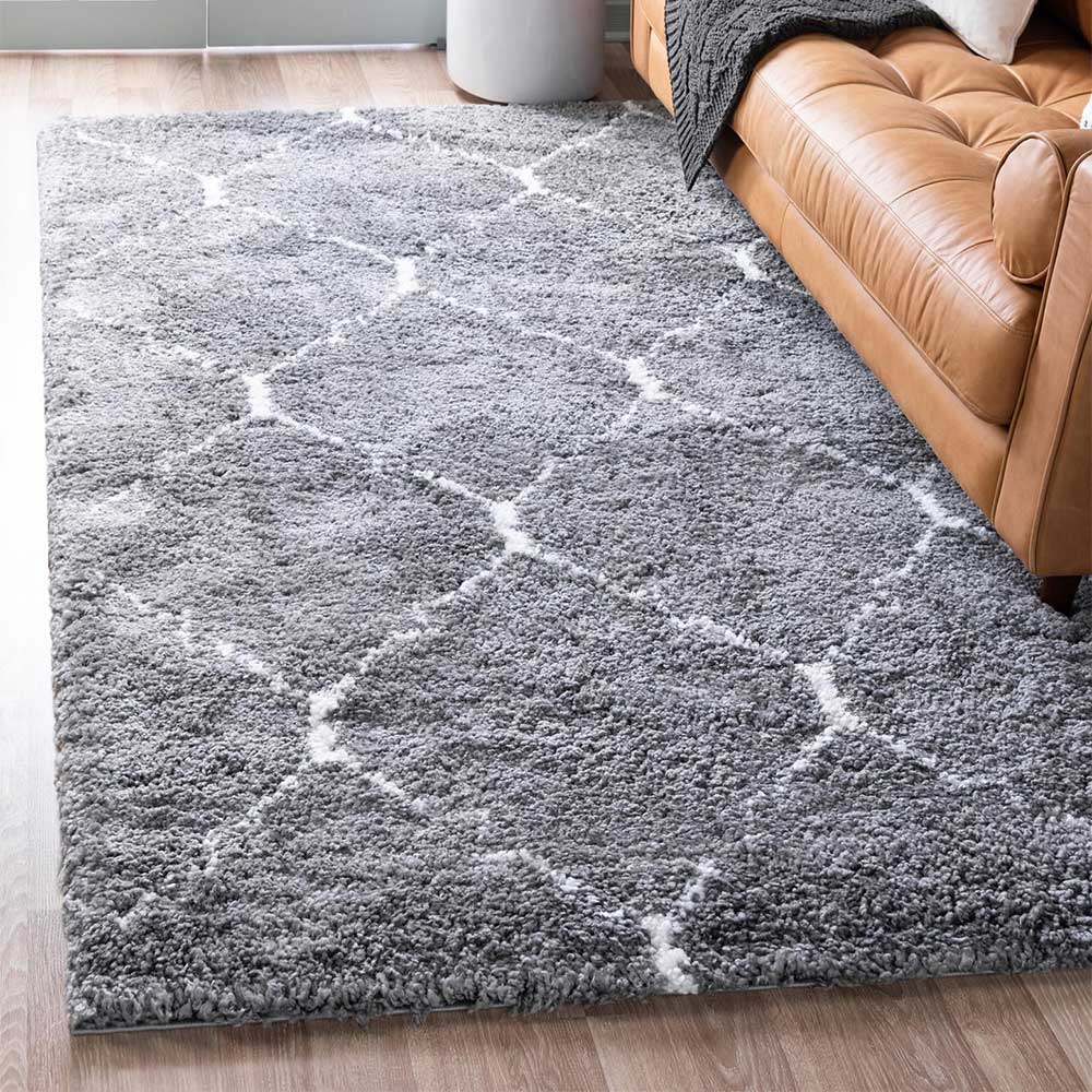 Hochflor Teppich in Grau und Creme - Ilena