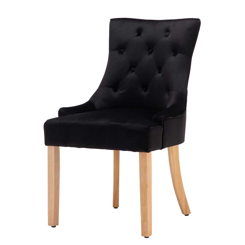 Samtstühle mit Knöpfen in Schwarz - Eleenia (2er Set)