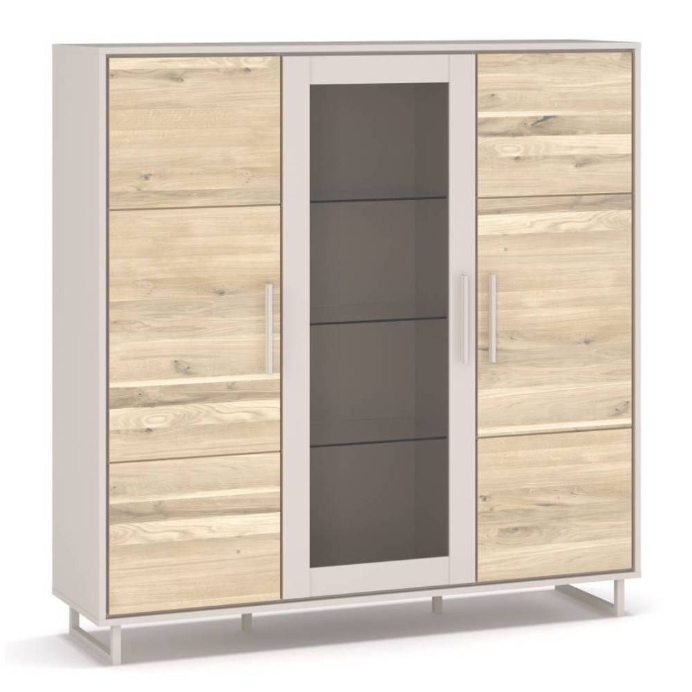 3-türige Highboard Vitrine in Kreideweiß - Loca