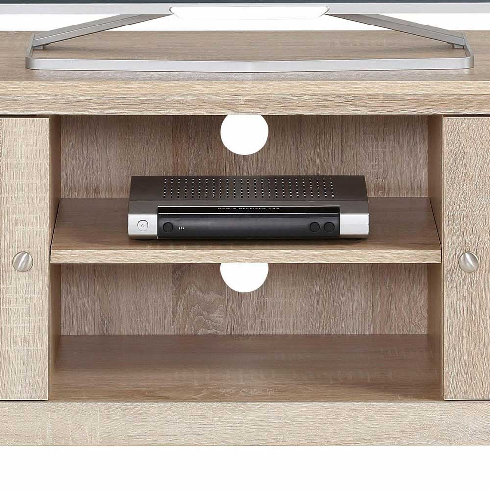 TV Rack mit offenem Medienfach, Receiver und praktischen Kabeldurchführungen im Eiche Design – Rienva