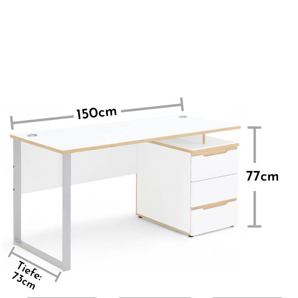 Schreibtisch mit Schubladen in Weiß - Anesto