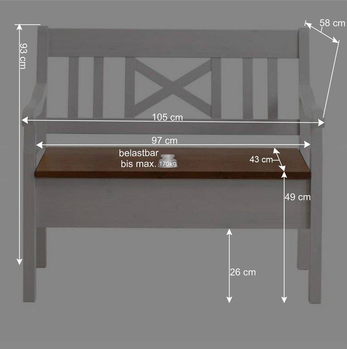 Esszimmer Sitzbank Barlad in Weiß Kiefer massiv