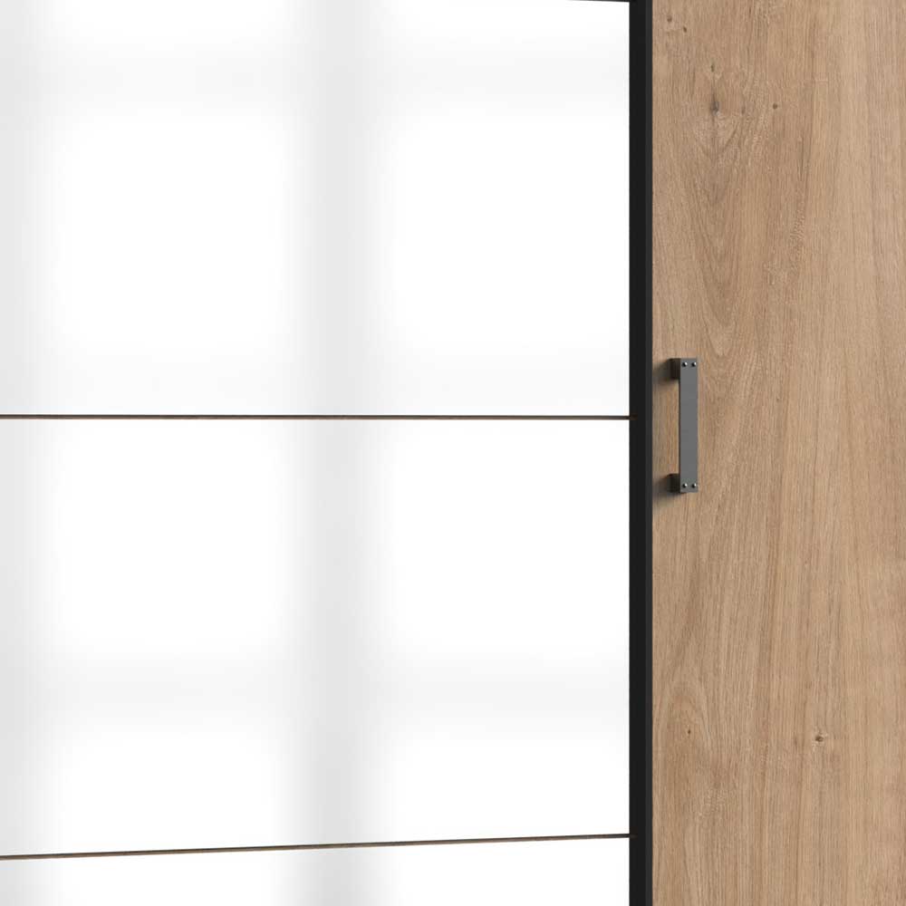 Kleiderschrank Griff in Anthrazit an Holzoptik-Seitenpaneel mit Spiegeltüren – Enegal