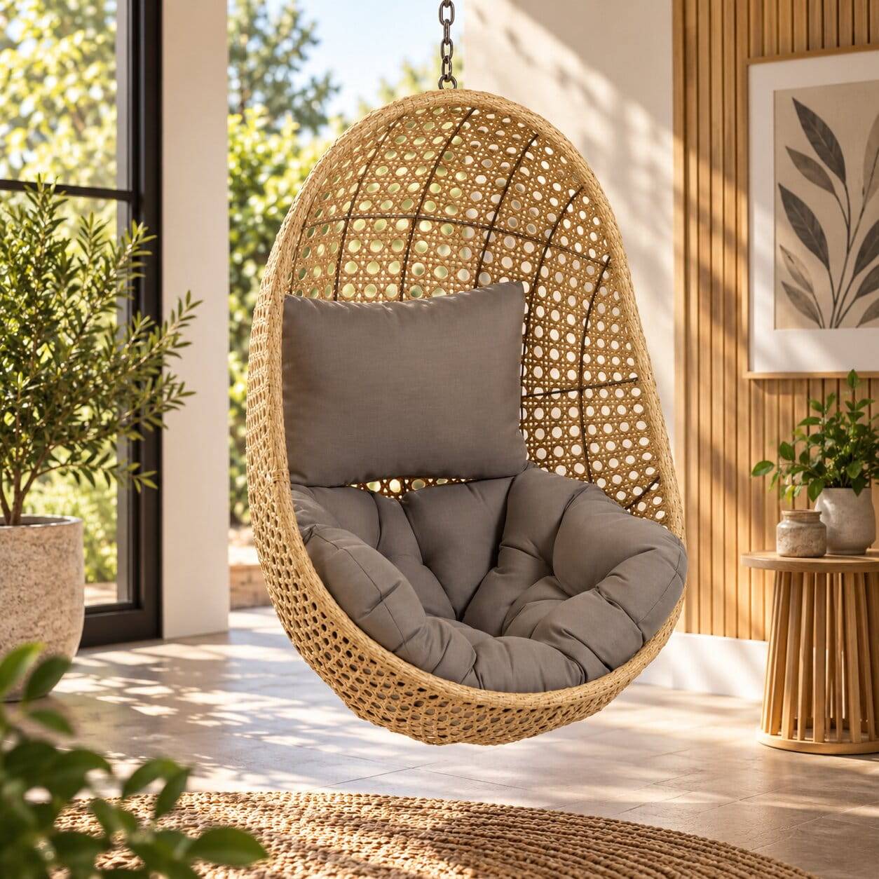 Kunstrattan Hängesessel in Naturoptik Beige - Trokania