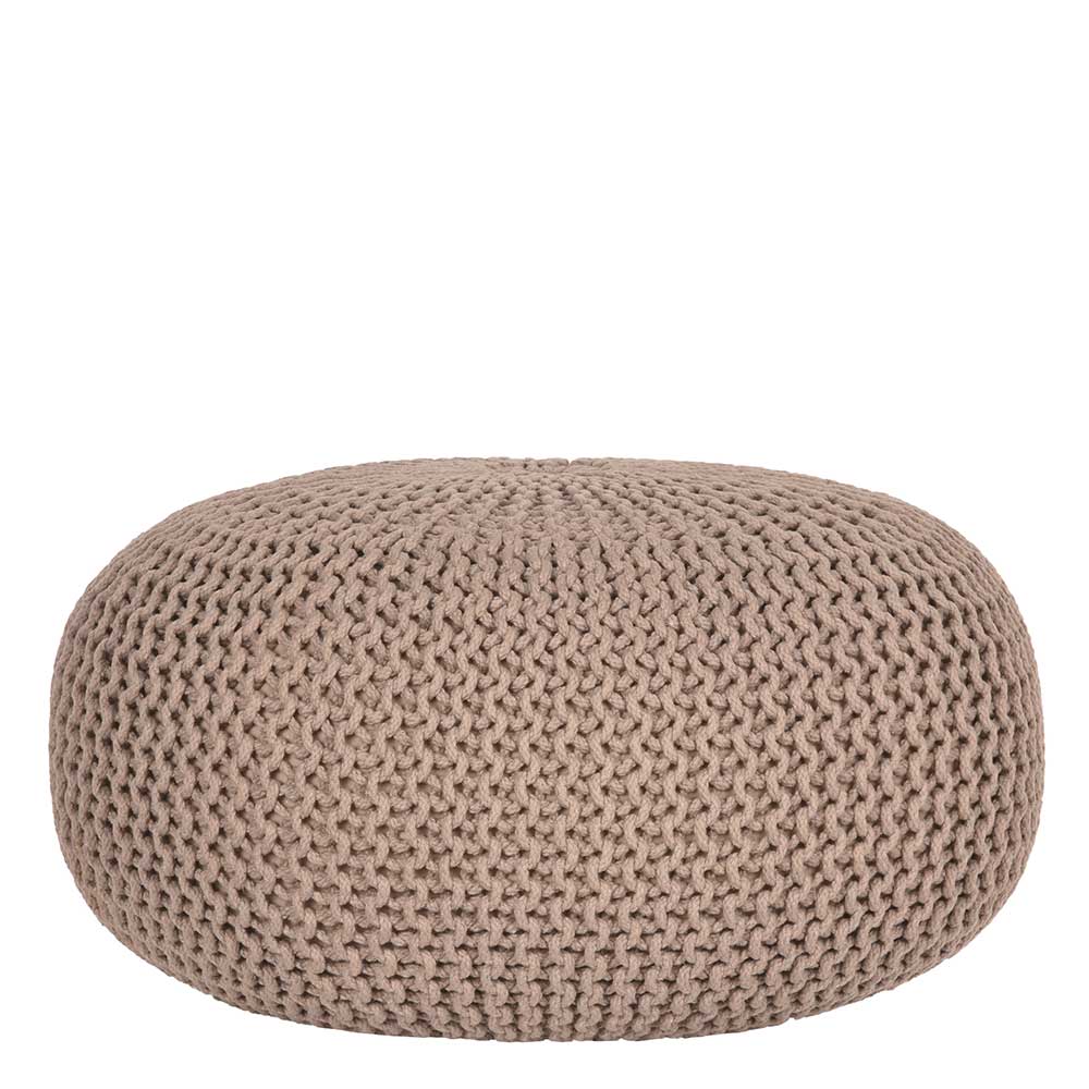 Runder Sitzpouf aus Strickstoff in Beige - Zardar