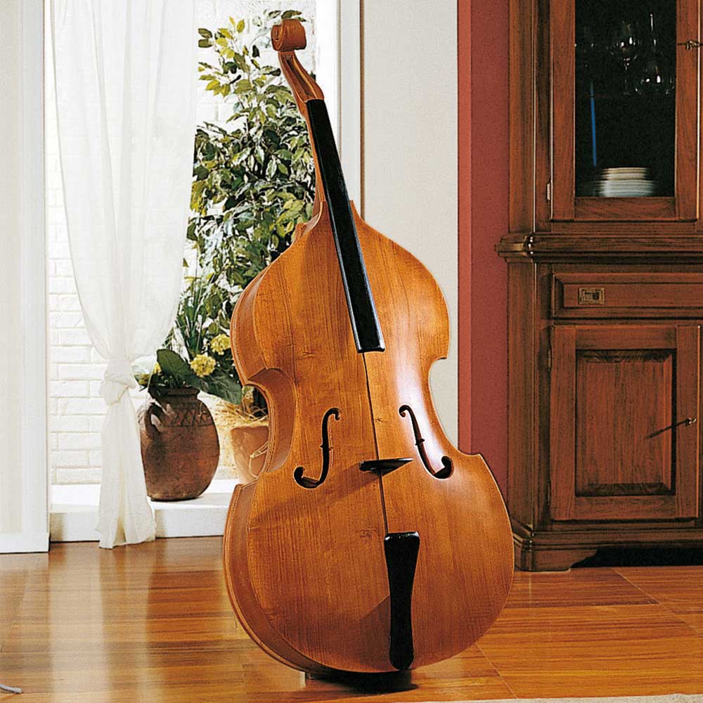 Design Barschrank Kontrabass komplett aus Holz im Wohnzimmer als Blickfang – Coloniada