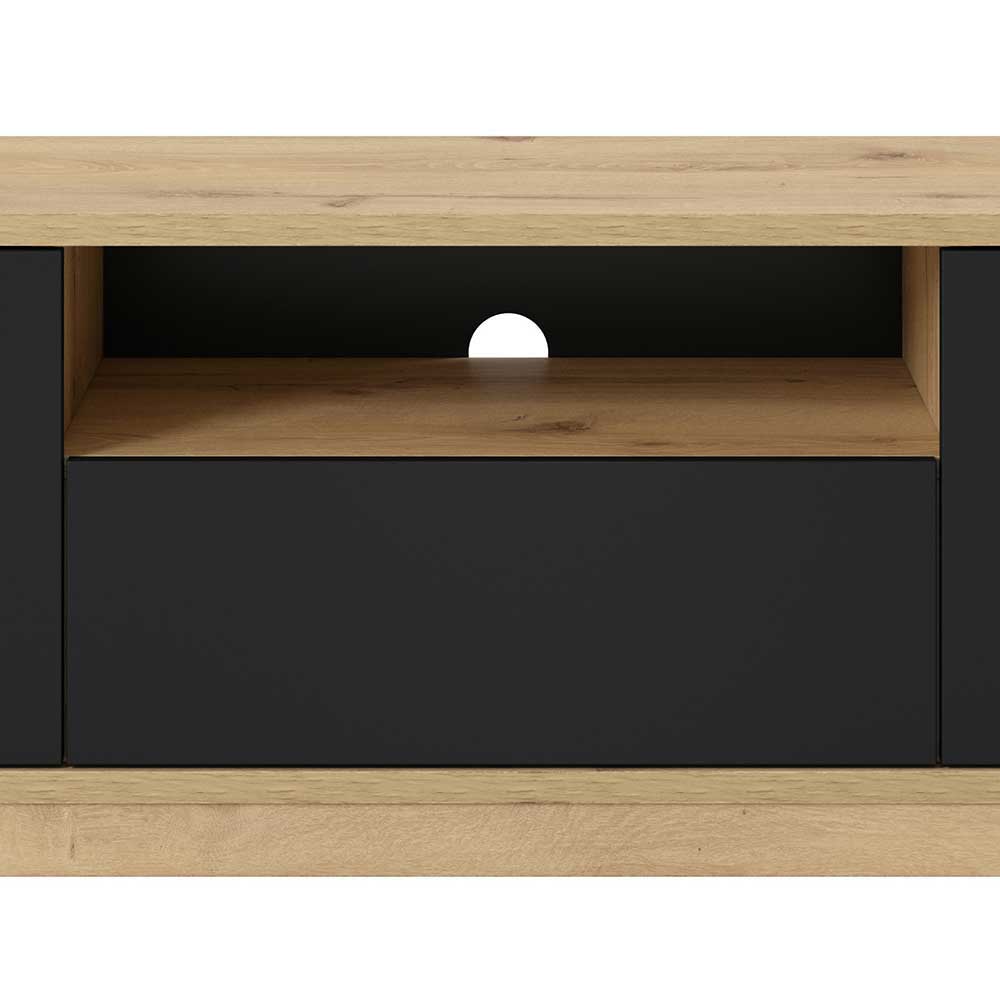 Modernes TV Lowboard in Schwarz & Wildeiche Optik - Ilunas