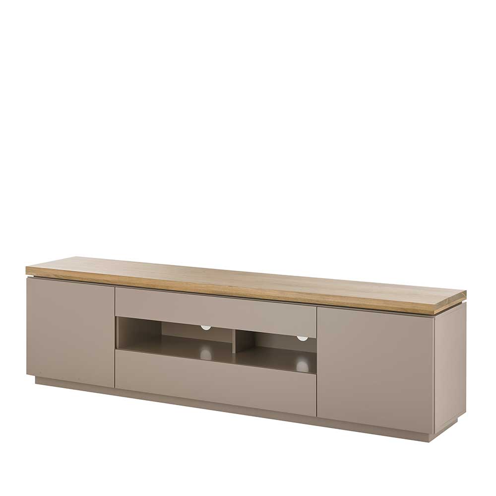 Elegantes TV Lowboard in Taupe mit Akazienholzplatte und Stauraum – Anja