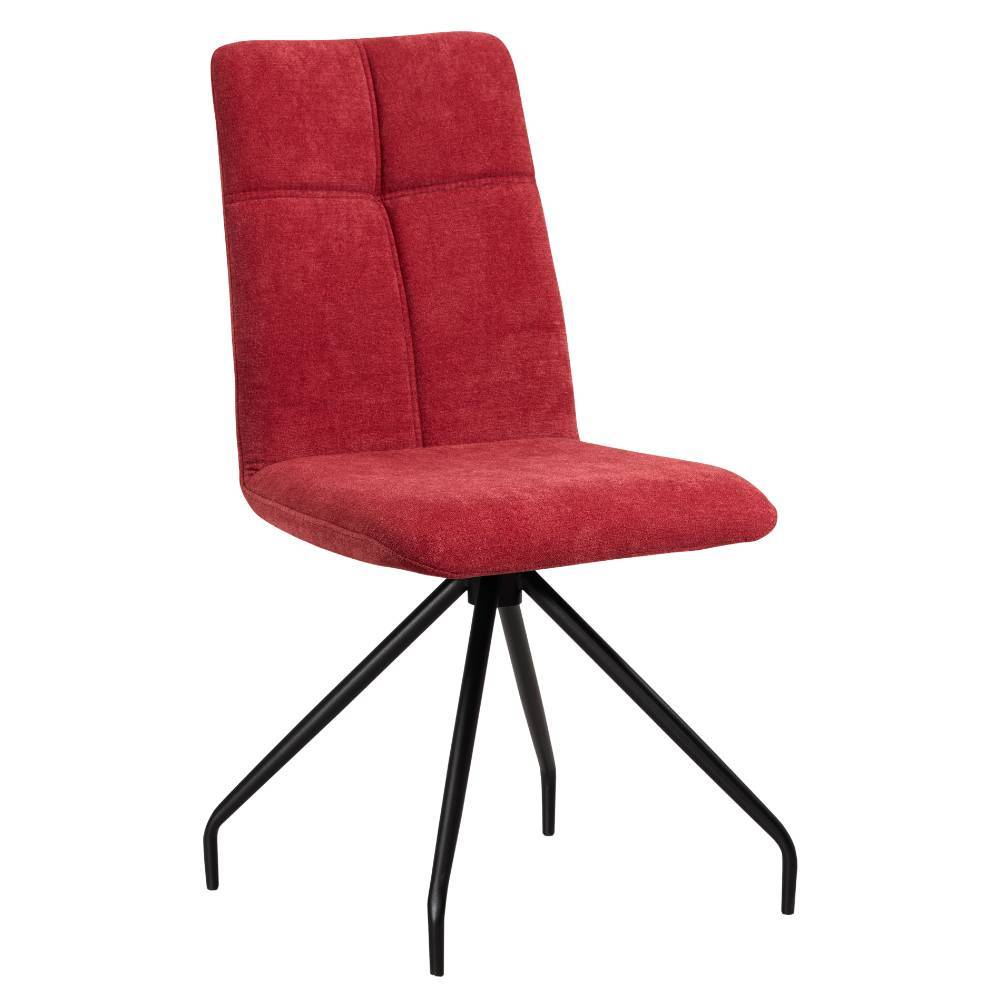 Roter Flockstoff Esszimmerstuhl im modernen Design mit schwarzen Spinnenfüßen 2er Set – Darius
