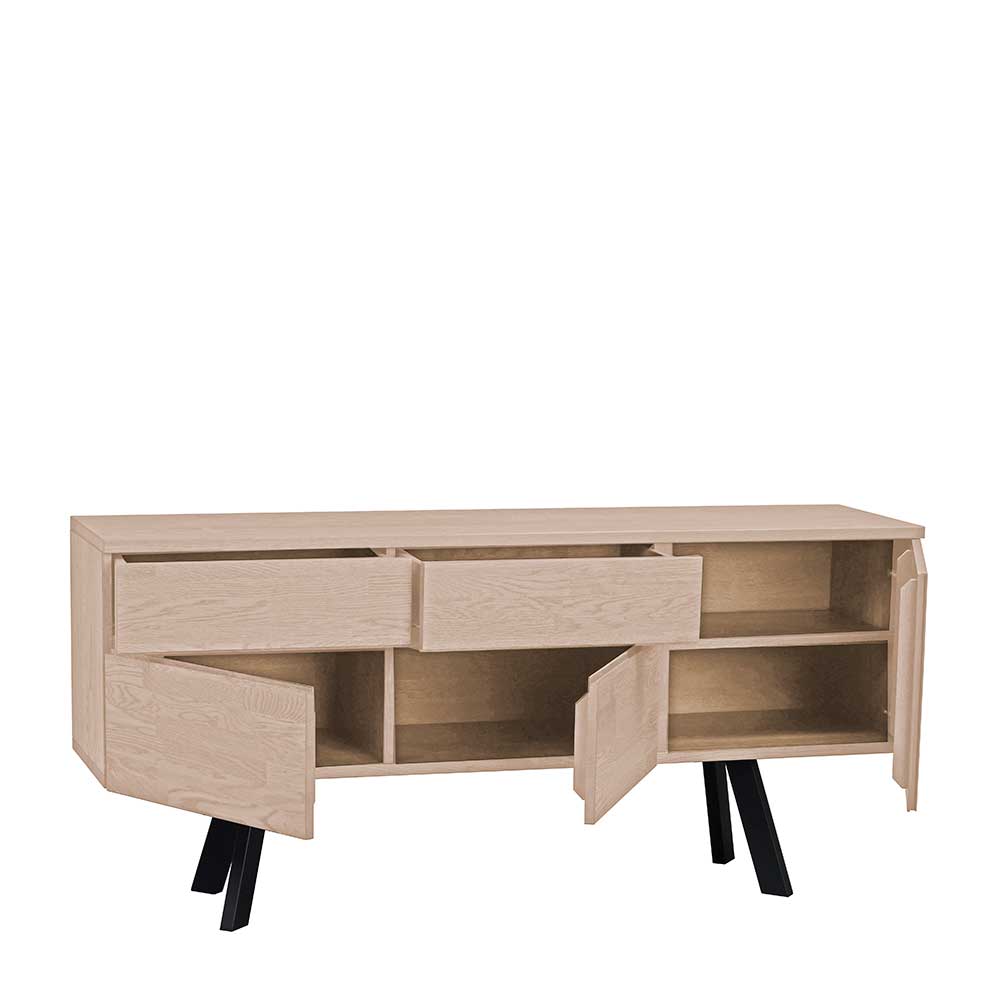 White Wash Sideboard aus Eiche massiv Pulva mit Stahl Schwarz