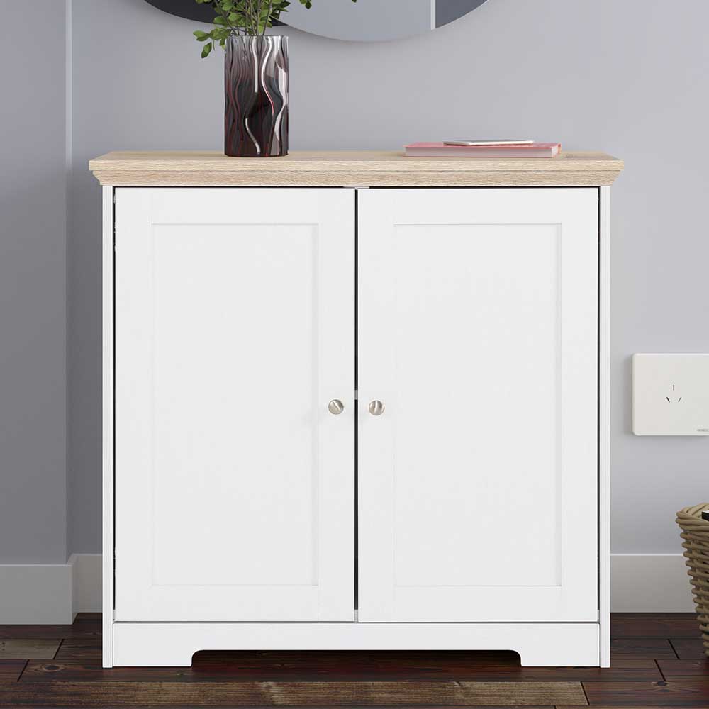 84x80x35 cm Schrank in Weiß & Eichefarben - Akedra