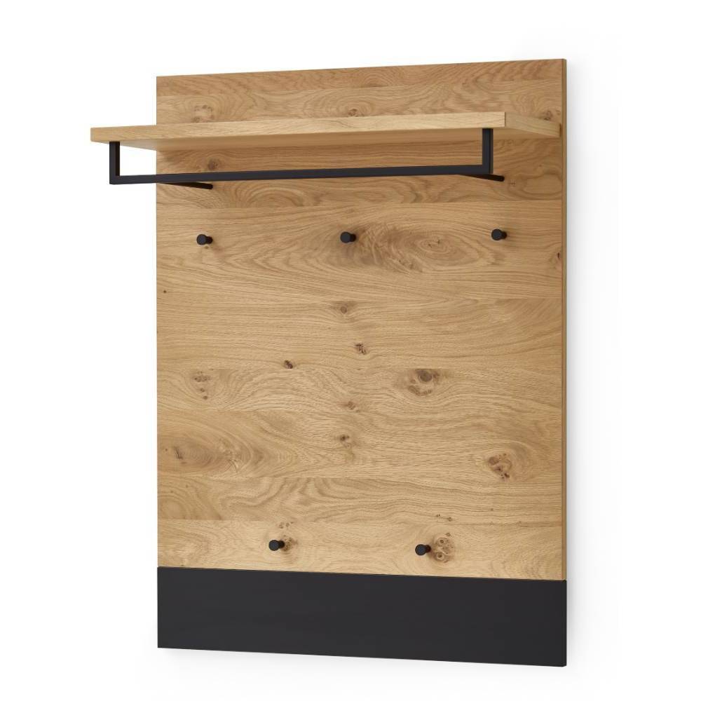 Moderne Wandgarderobe aus Eichenholz mit Ablage, Kleiderstange und sechs Haken – Lavenci