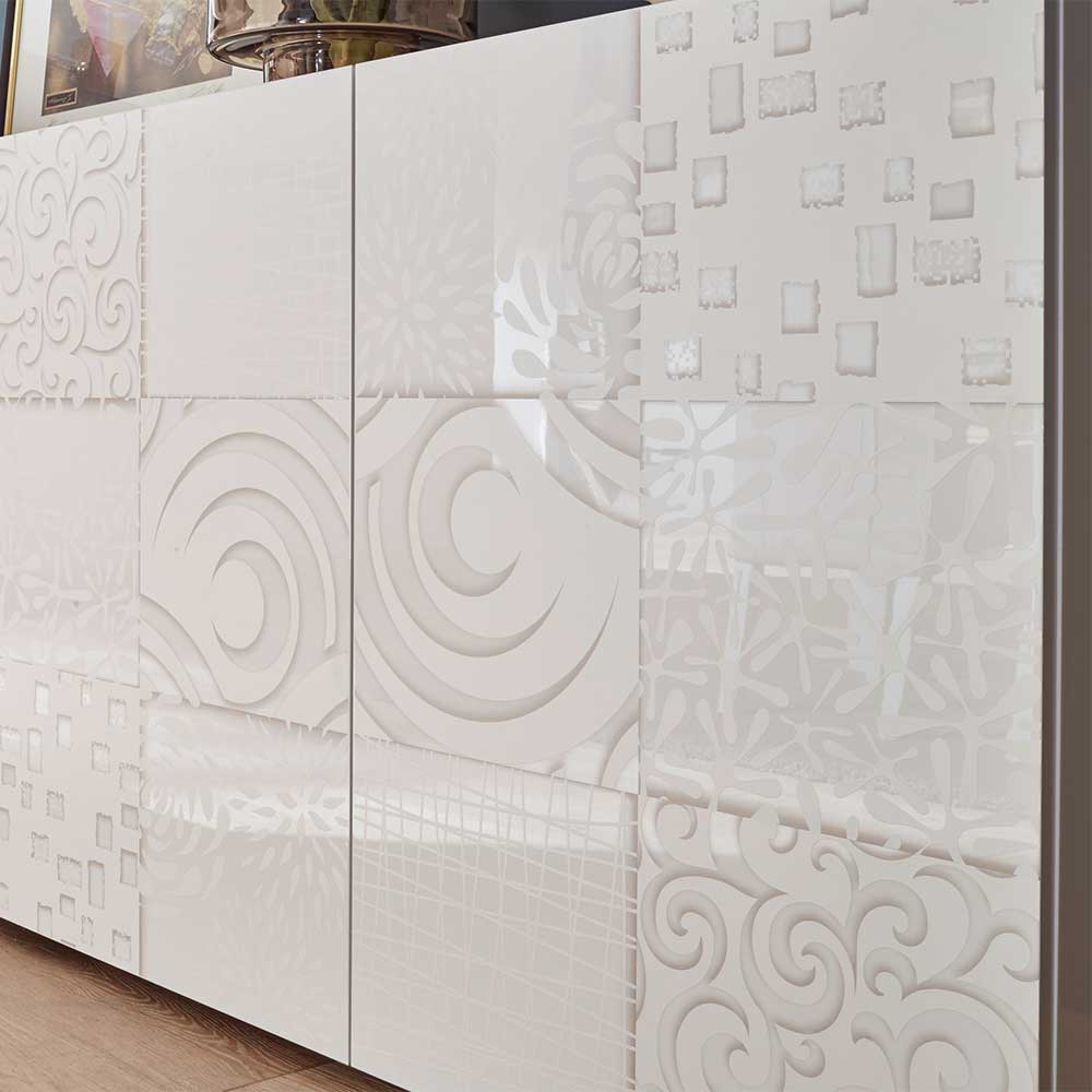 Bedruckte Hochglanz Fronten des modernen Sideboards mit verschiedenen Mustern – Vascaub
