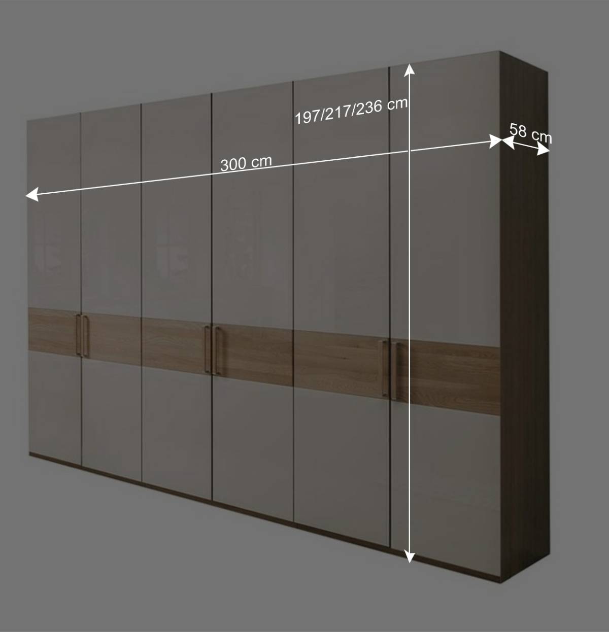 6-türiger Schlafraum Kleiderschrank in Glas Beige - Emdsiva I