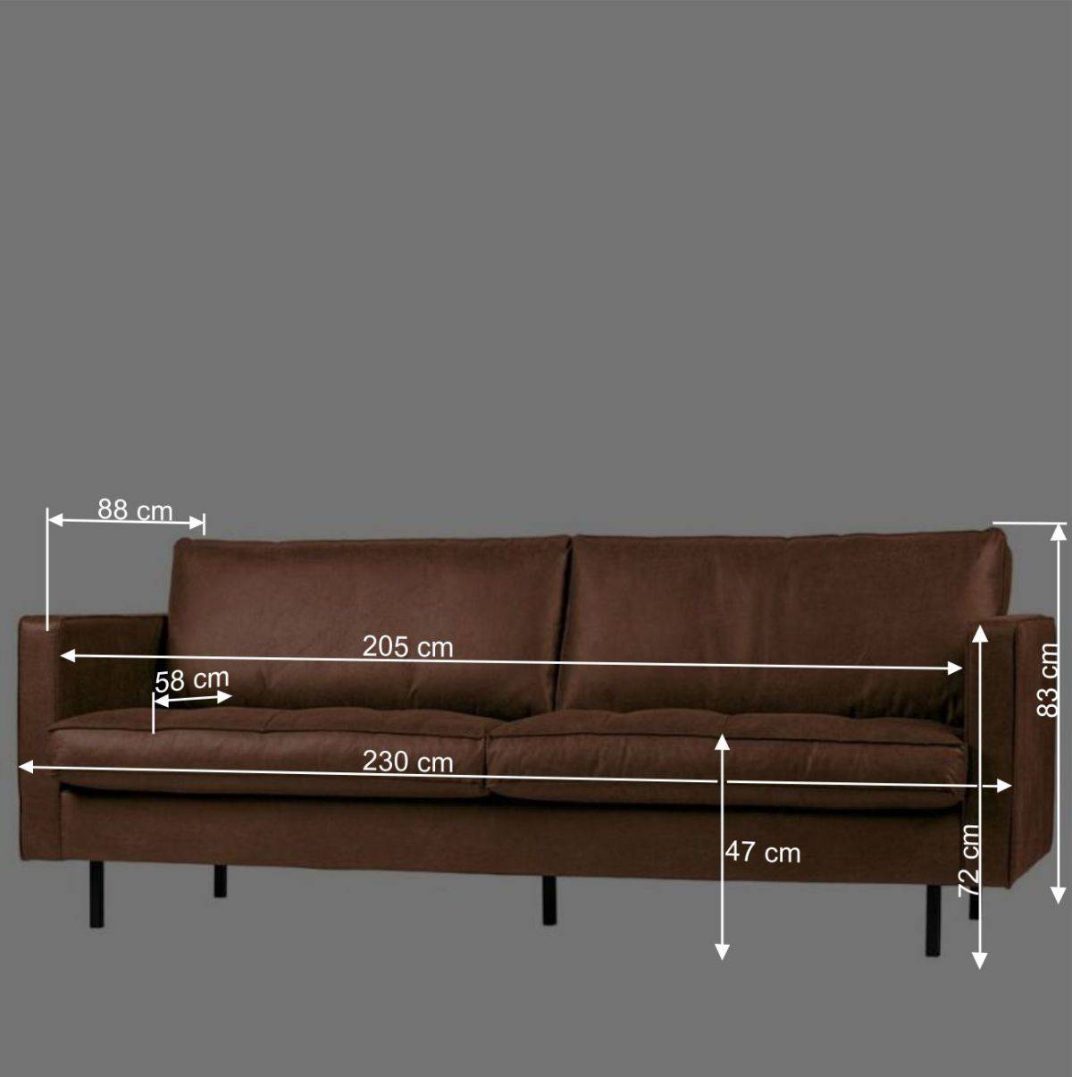 Leder 3-Sitzer Couch in Braun Cognac - Eterna