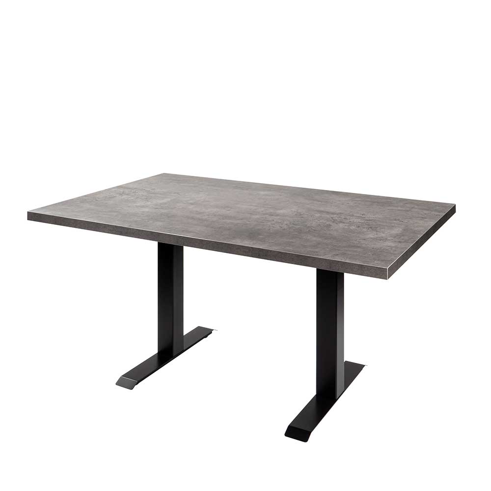 Rechteckiger Tisch in Betonoptik 140x90 cm mit schwarzem T-Gestell für Esszimmer – Rocca