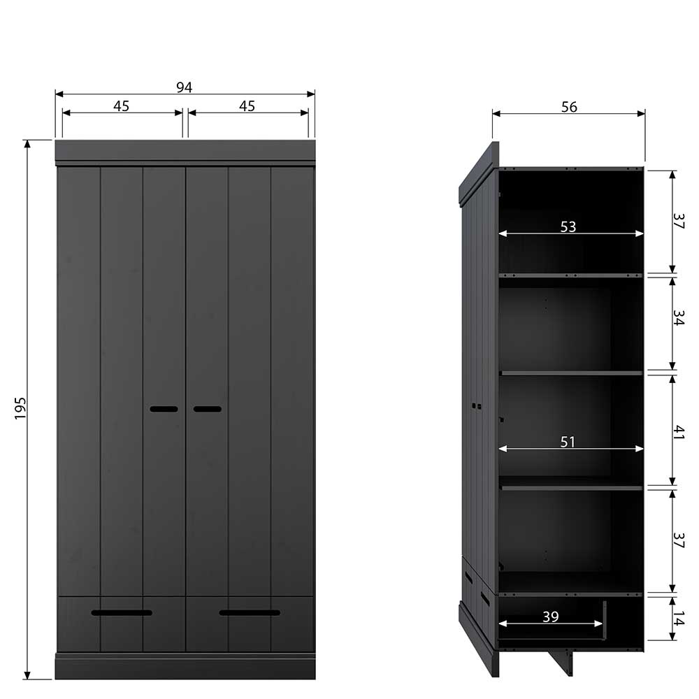 Schwarzer Schlafzimmerschrank aus Holz Kiefer - Vindrus