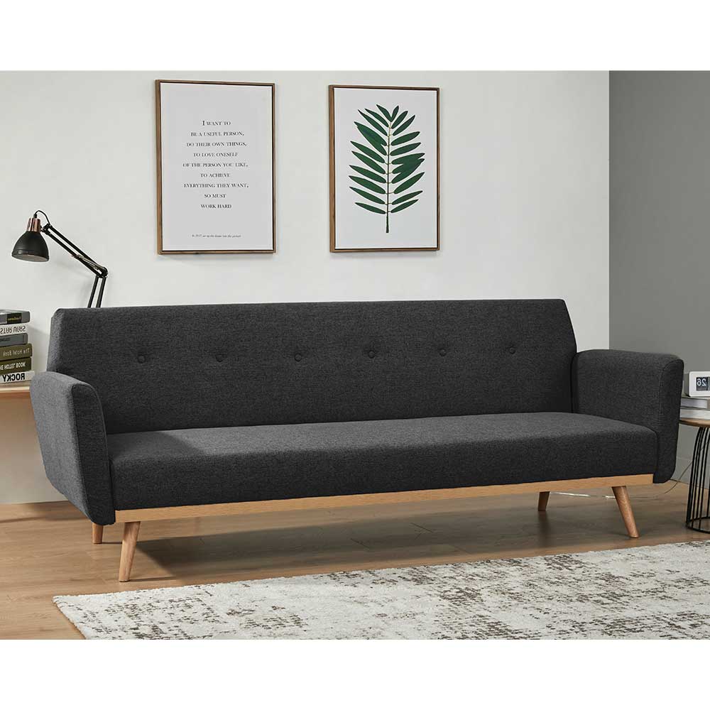 Dunkelgraues Schlafsofa im skandinavischen Stil mit Holzfüßen für das Wohnzimmer – Adamu