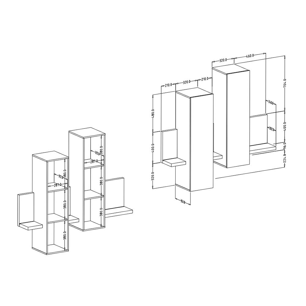 Designer TV Anbauwand in Betonoptik - Venatio (dreiteilig)