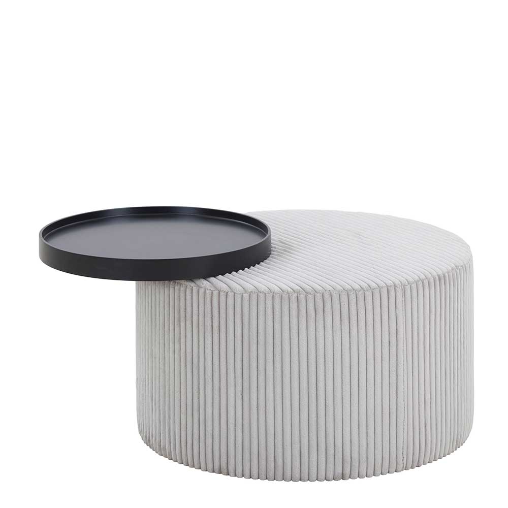 Runder Couchtisch mit Cord Stoff in Grau - Memori