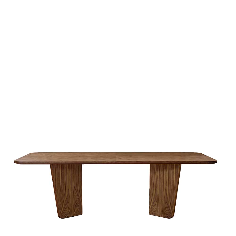 Grosser Design Esstisch aus Holz mit 240 cm Breite und zwei massiven Tischfüßen – Queens