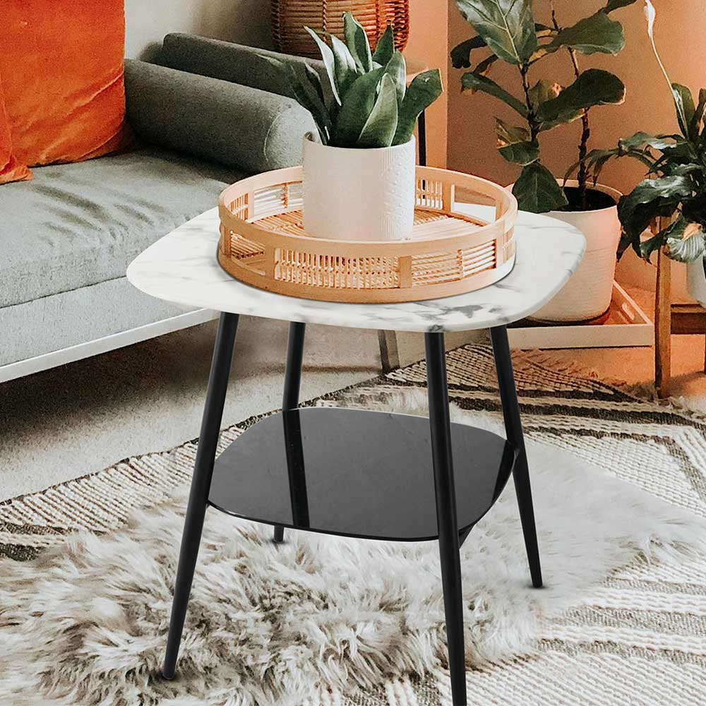 Retro Beistelltisch in Marmor Optik Weiß Grau - Salerno