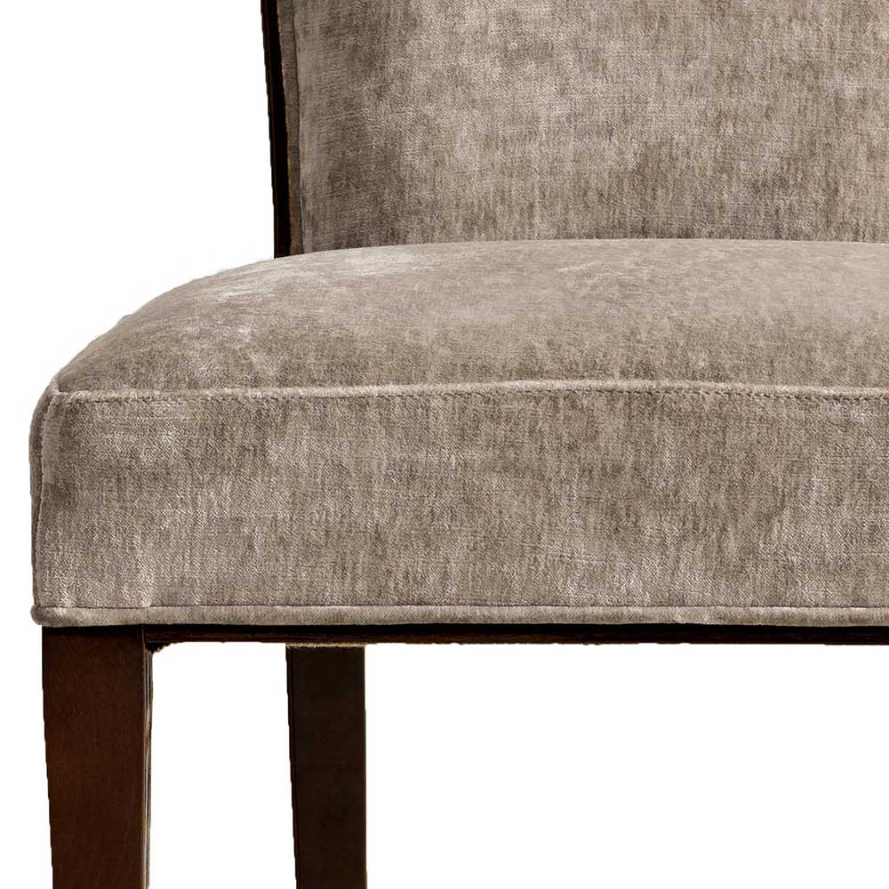 Polsterstuhl in Beige Samt & Braun Holz - Savossa