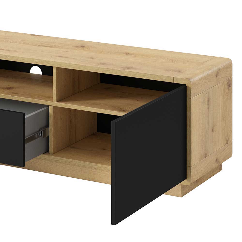 Modernes TV Lowboard in Schwarz & Wildeiche Optik - Ilunas