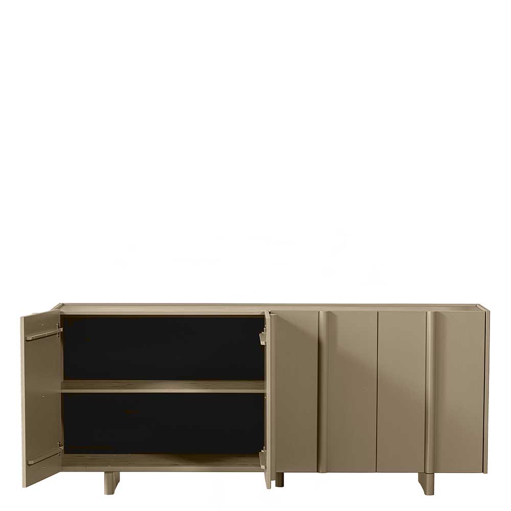 Offenes schlammfarbenes Sideboard mit zwei Einlegeböden und dunklem Innenraum – Litinka