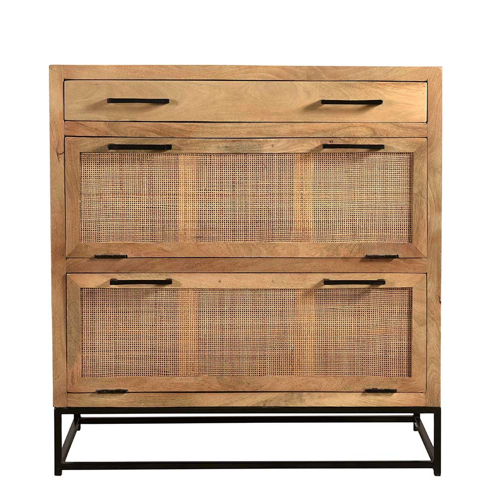 85x91x40 Schuhschrank aus Holz & Rattan Geflecht - Lazianus