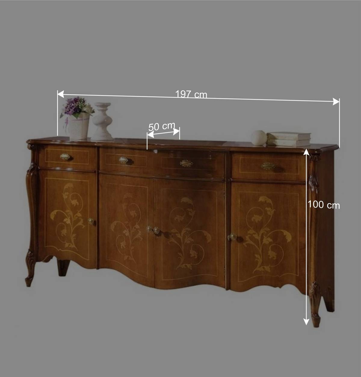 Sideboard in Nussbaum mit Ranken Dekor - Carlenna