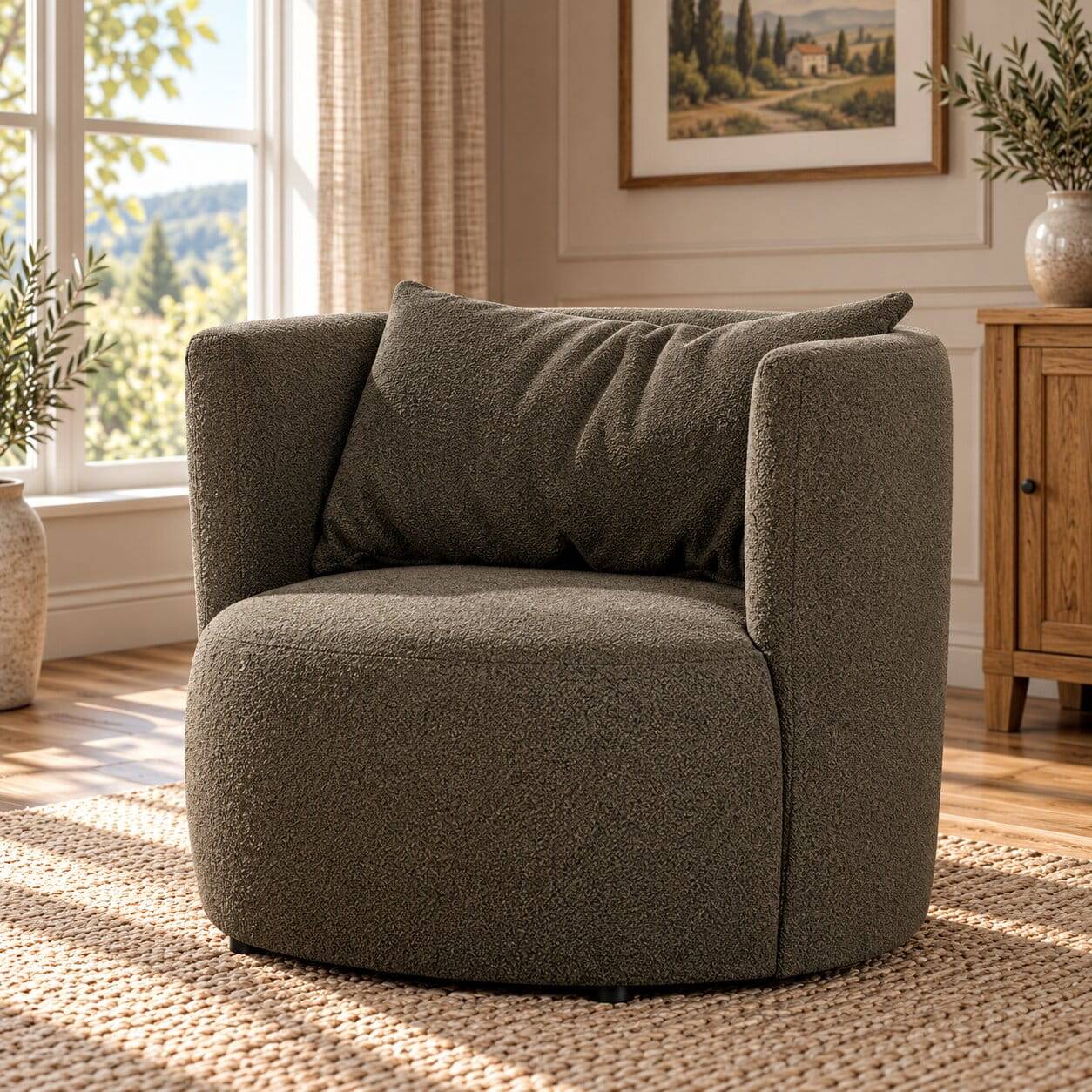 Design Lounge Sessel aus Boucle in Braun - Navino
