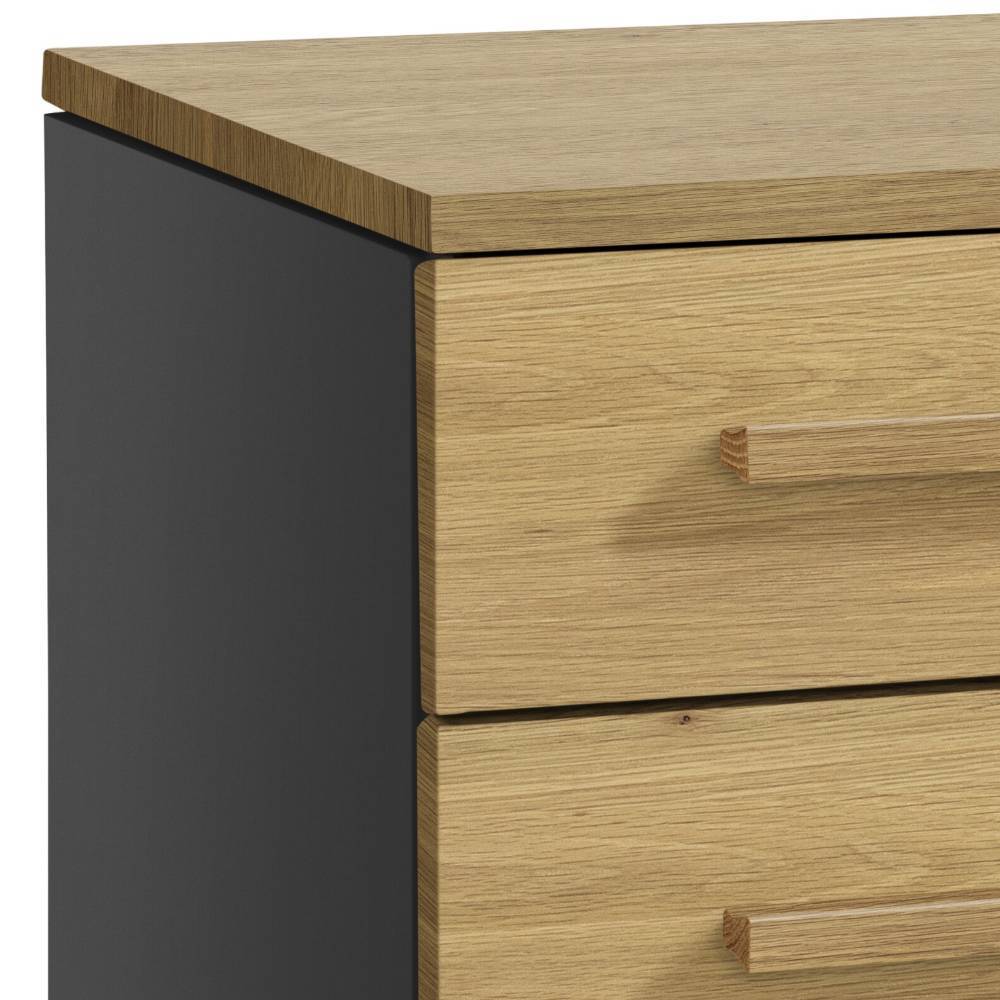 Kommode mit Eiche Hell Oberplatte, Anthrazit Seitenwand und zwei Schubladen für Schlafzimmer – Kuito