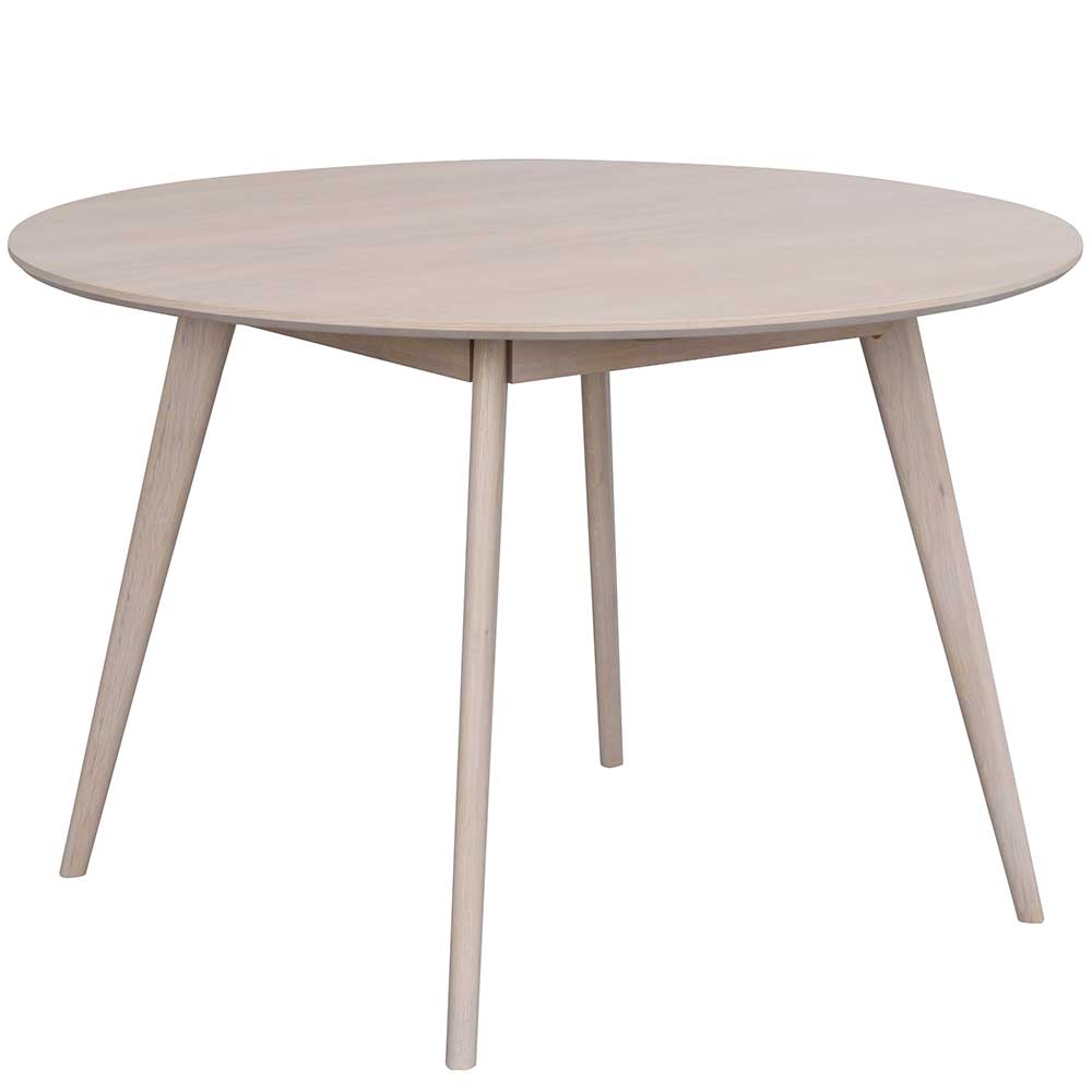 115cm runder Retro Esstisch in White Wash - Navassa I