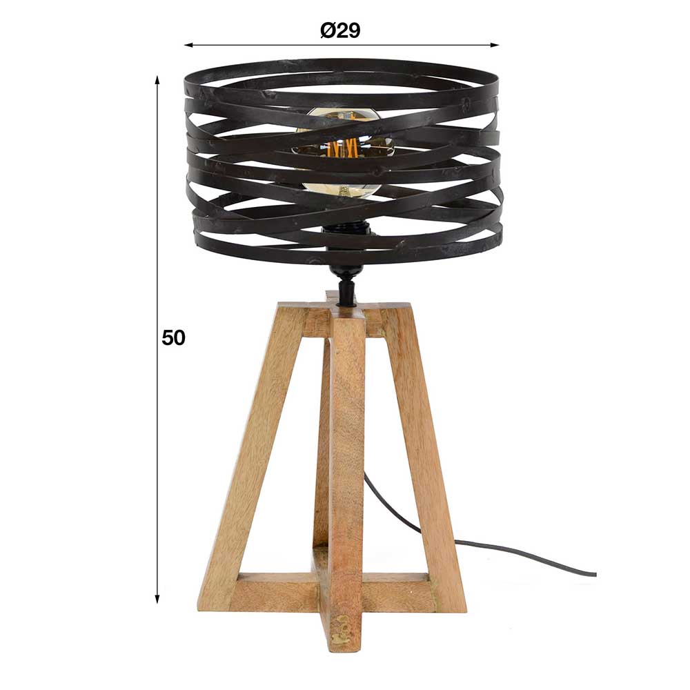 50 cm hohe Tischlampe aus Metall & Holz - Manca
