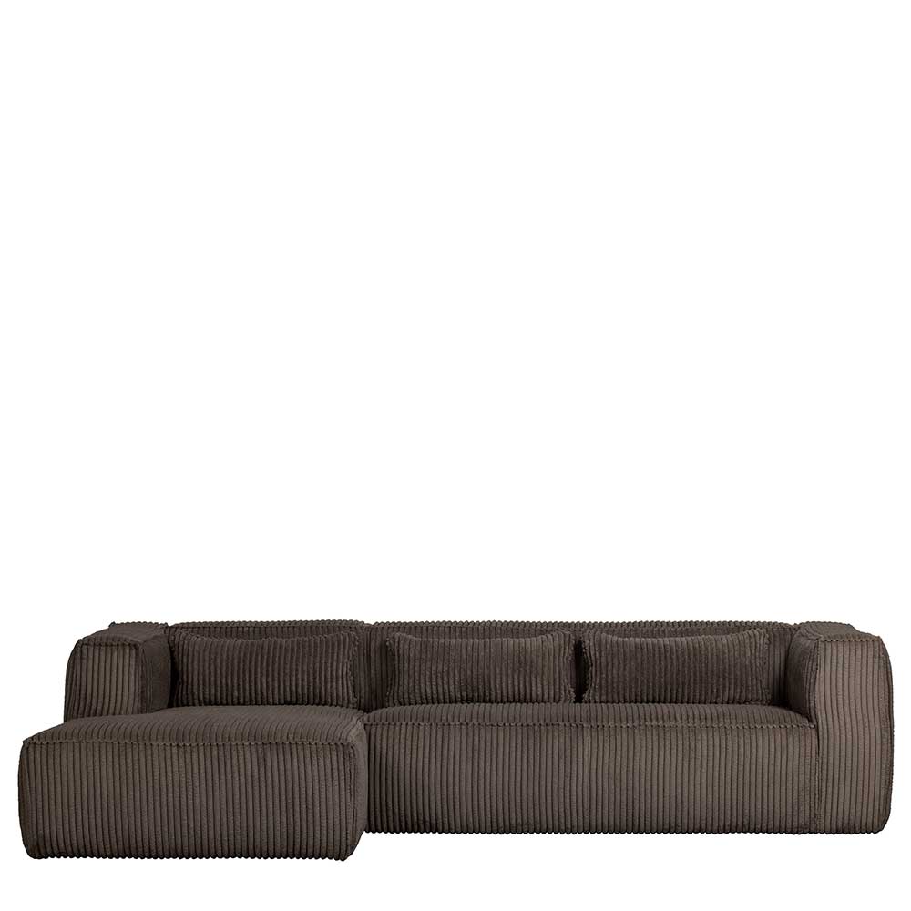 Cord Eckcouch in Schlamm Grau mit Chaiselongue links – Sybilla