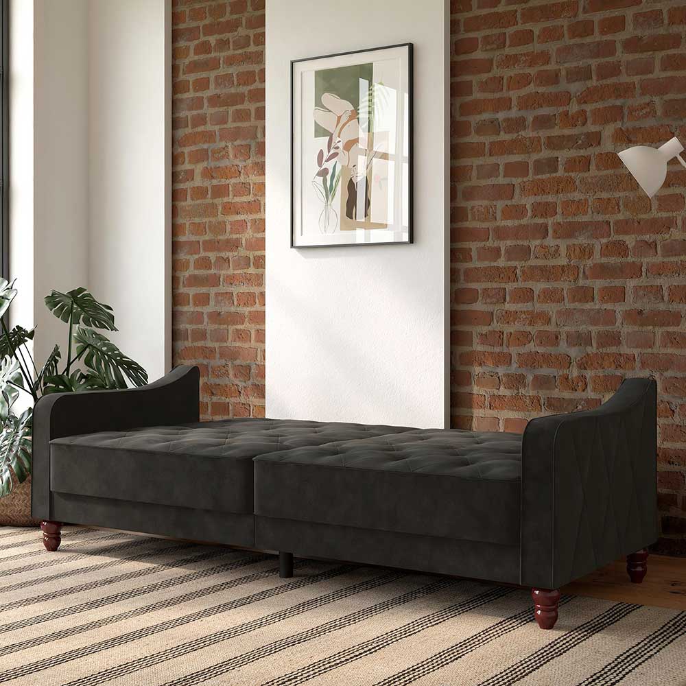 Samtsofa mit Bettfunktion in Dunkelgrau - Rubanina