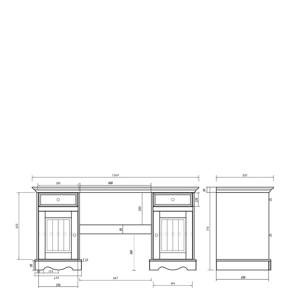 Landhaus Schreibtisch in Weiß lackiert - Indico