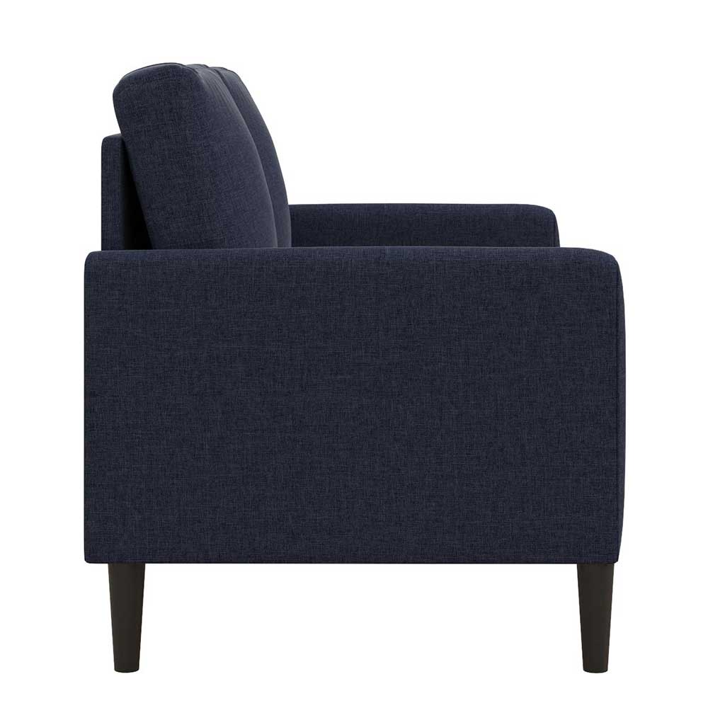 Elegantes dunkelblaues Zweisitzer Sofa aus Stoff in Seitenansicht, ideal für gemütliche Abende – Normandie