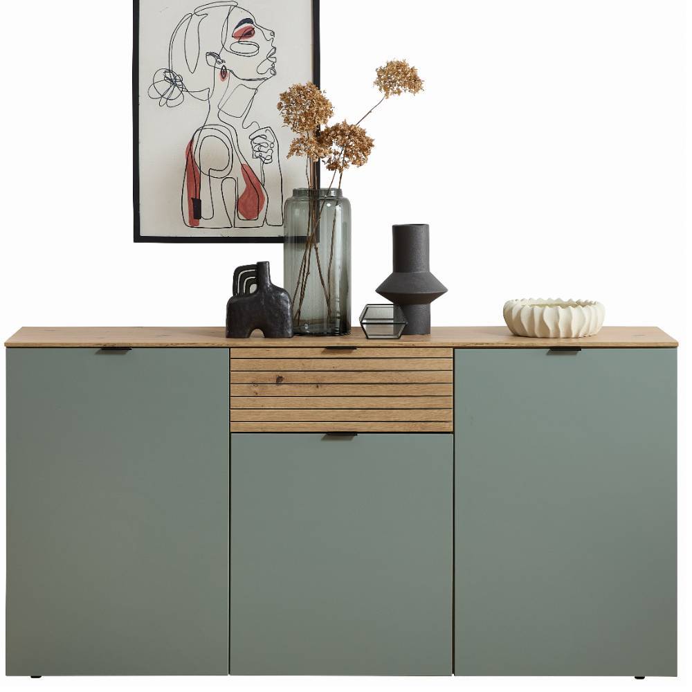 Sideboard in Graugrün und Wildeiche Natur - Halimi