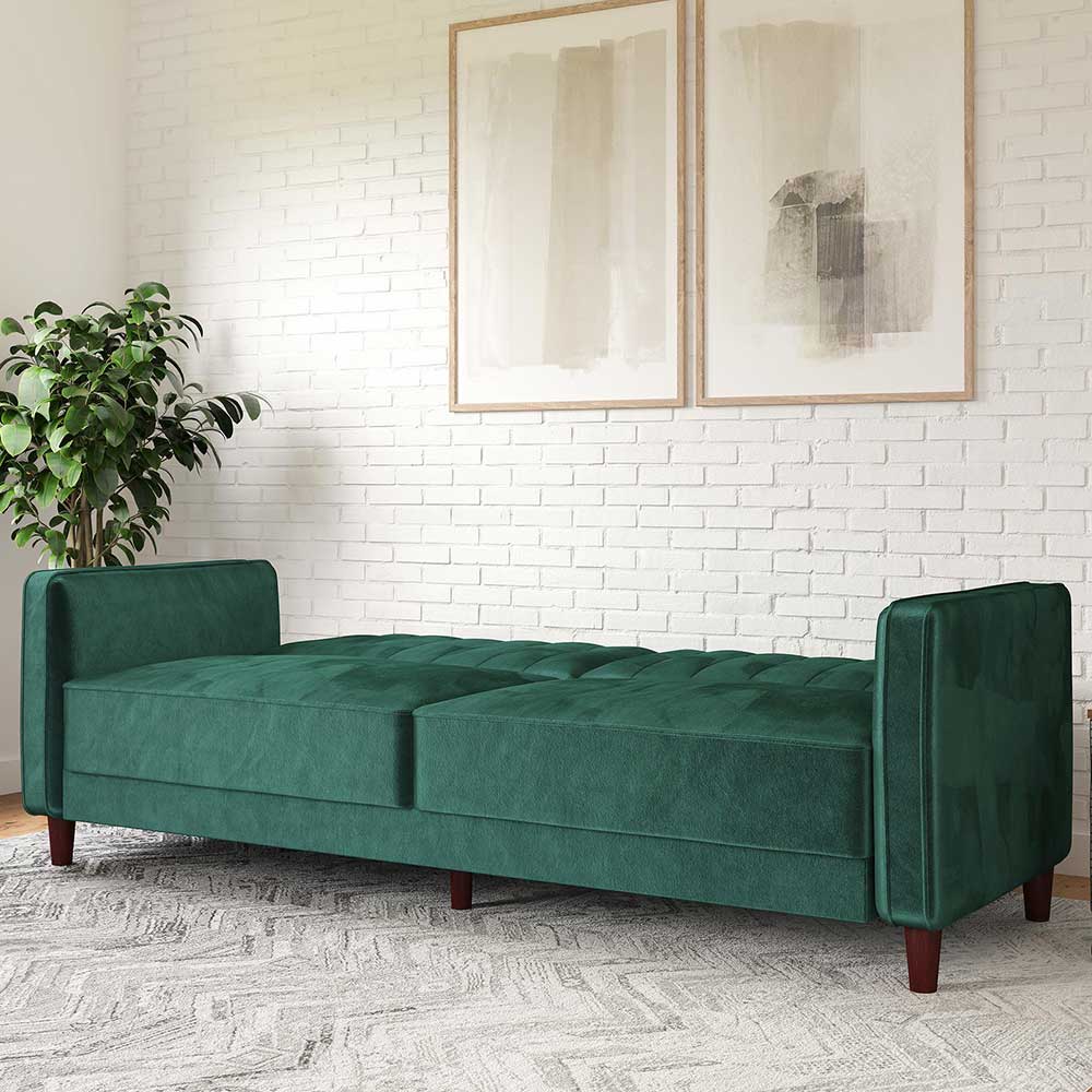 Samtsofa mit Bettfunktion in Grün - Puzi