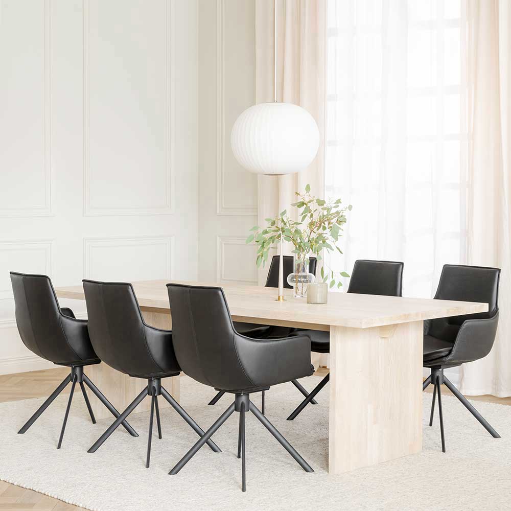 White Wash Tisch & Lederstühle - Senatau (siebenteilig)