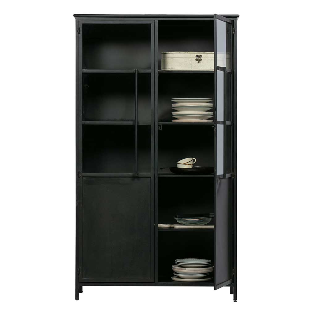 2-türige Metall Vitrine in Schwarz - Ponnya