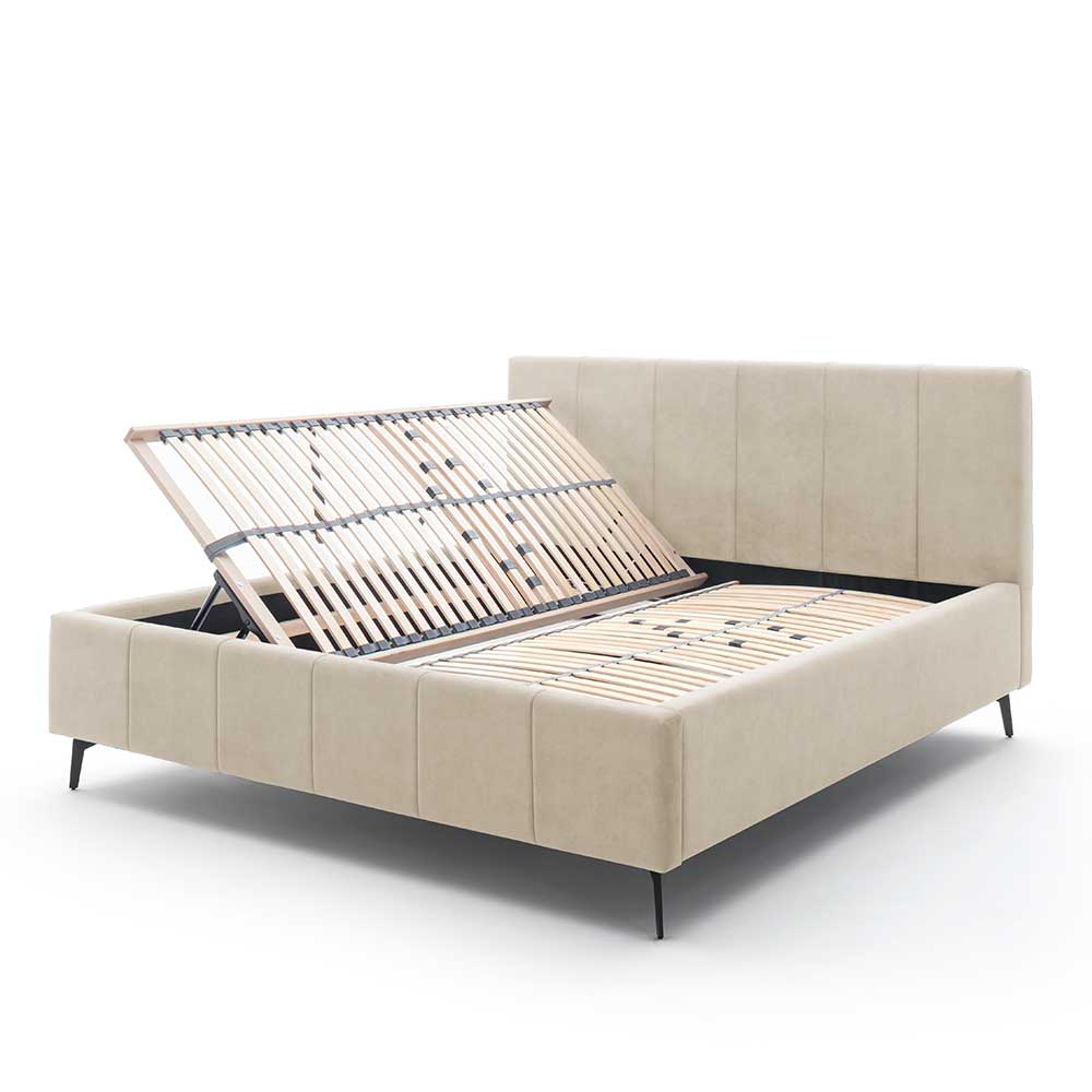Gepolstertes Stauraumbett in Beige Velours - Emja